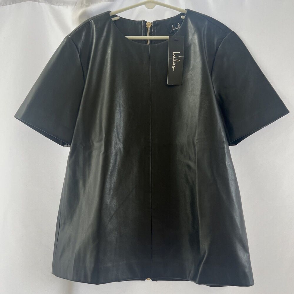 Lulus Chic Black Women's Top XS Vegan Leather Black Zip Black Elegant READ - Picture 5 of 13